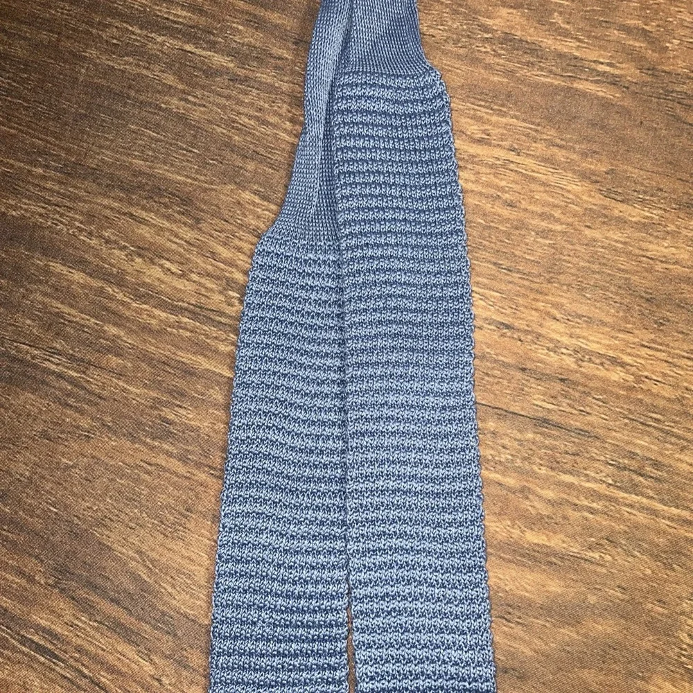 Vintage Chaps Ralph Lauren Square Tip Knit Cotton Tie Blue Men's Preppy - Picture 3 of 9